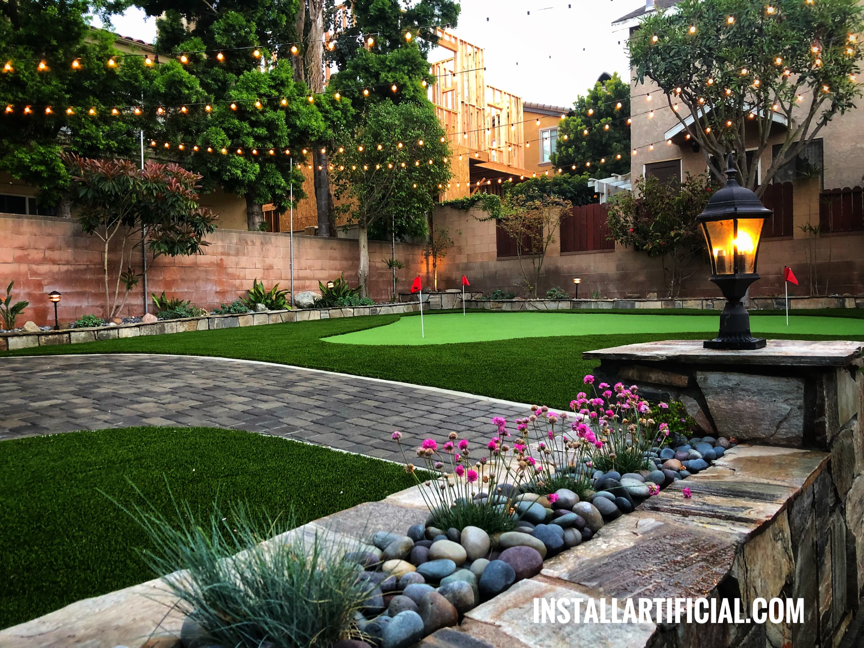 Backyard landscape design & renovation with artificial grass Gallery